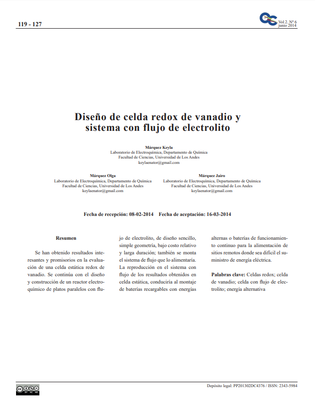  Diseño de celda redox